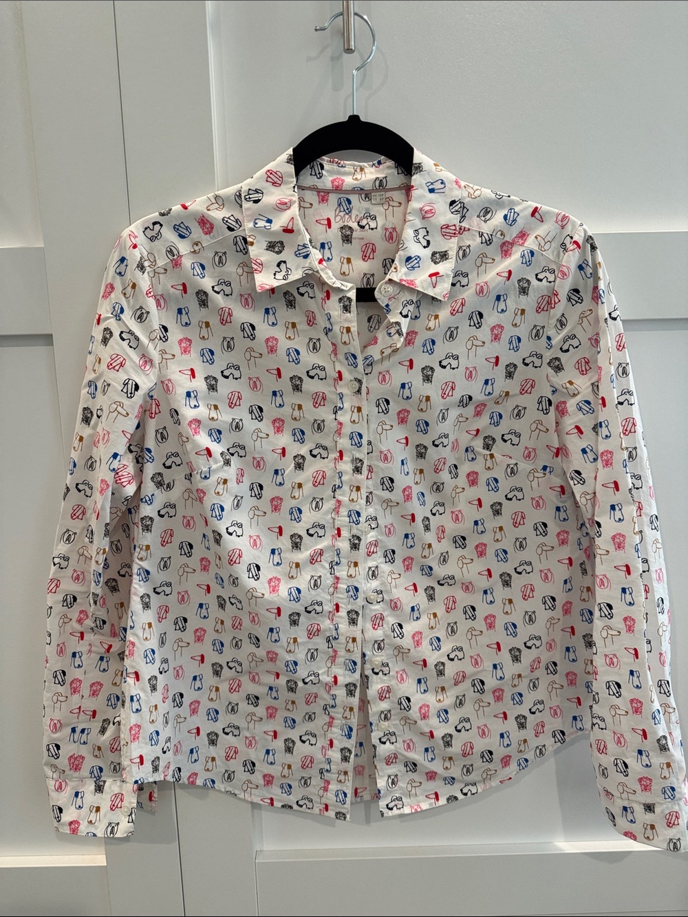 Boden White Button-Down Shirt with Red, Blue and Black Mini Prints